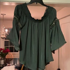 XL Green with Gold Grommets Off the Shoulder Top